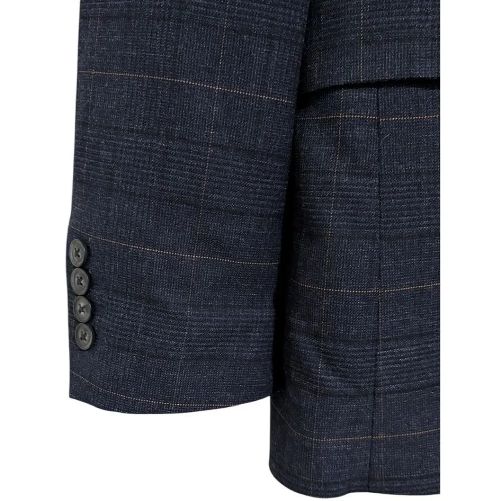 MOSS (Moss Bros) Navy Windowpane Plaid Blazer 44L Tailored Fit